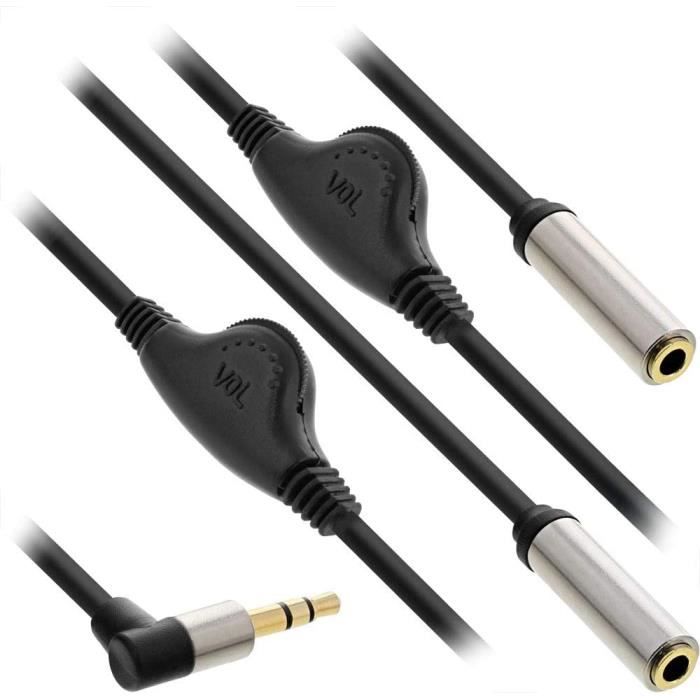InLine Câble audio en Y Jack 35 mm vers 2 prises jack BU avec controle du volume 025 m - 99253A