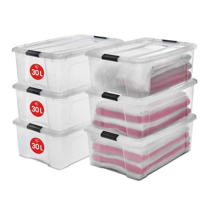 IRIS OHYAMA Lot de 6 boîtes de rangement empilables - Transparent - 30 L - 58 x 39 5 x 20 5 cm IRIS OHYAMA Lot de 6 boîtes de rangement empilables - Transparent - 30 L - 58 x 39 5 x 20 5 cm