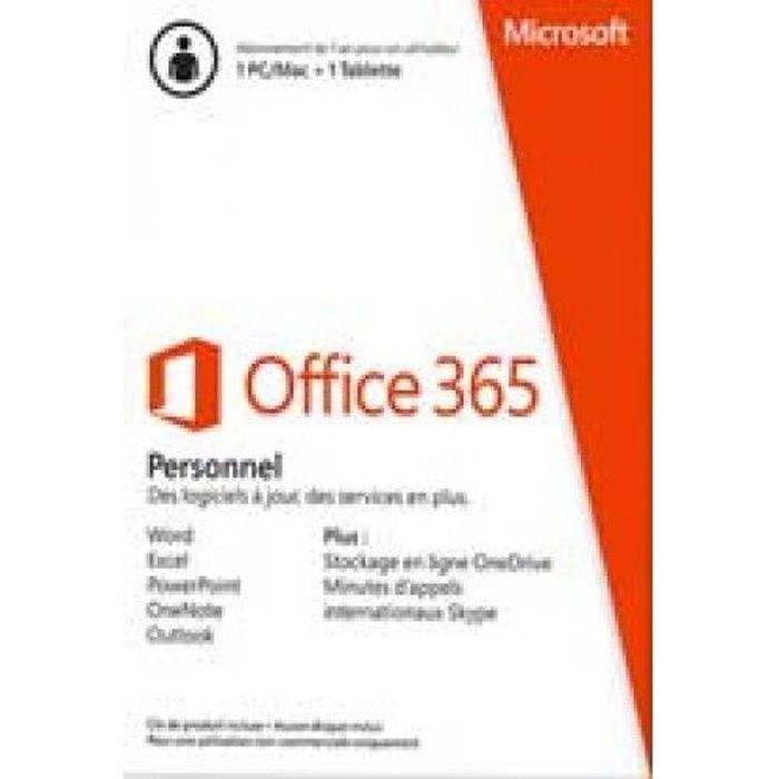Logiciel – Microsoft – Office 365 Personnel – PC-Mac – Téléchargement – 1 an dabonnement