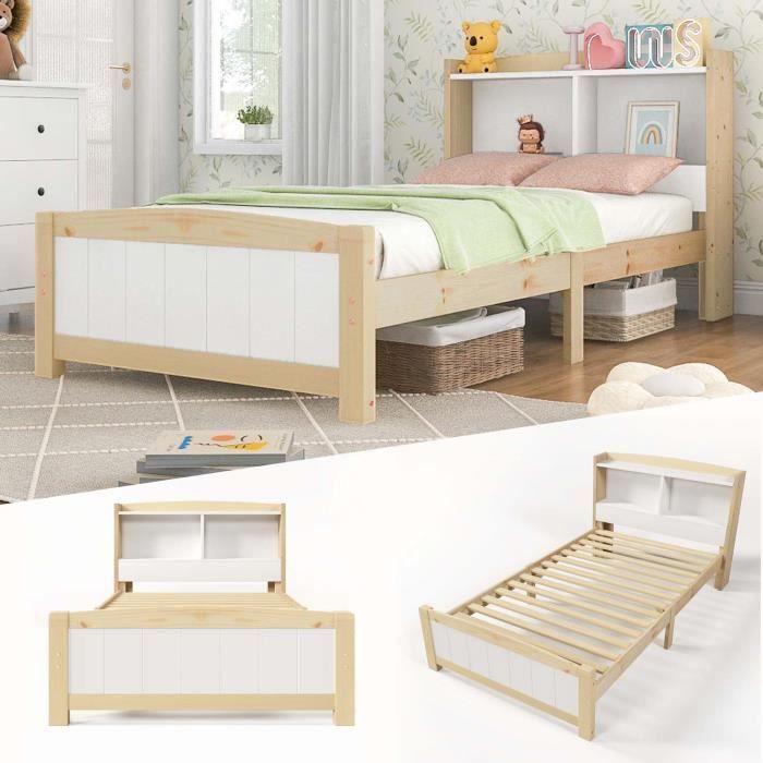 Lit enfant - MODERNLUXE - 90x200 cm - Bois massif - Avec espace de rangement Lit enfant - MODERNLUXE - 90x200 cm - Bois massif - Avec espace de rangement