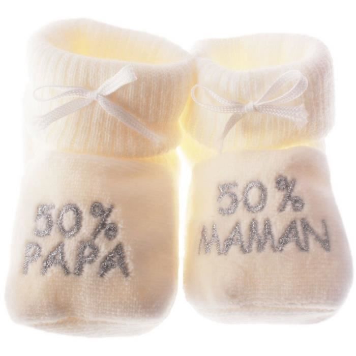 Chausson bébé mixte HAPPY BABY - 50% papa 50% maman - Blanc