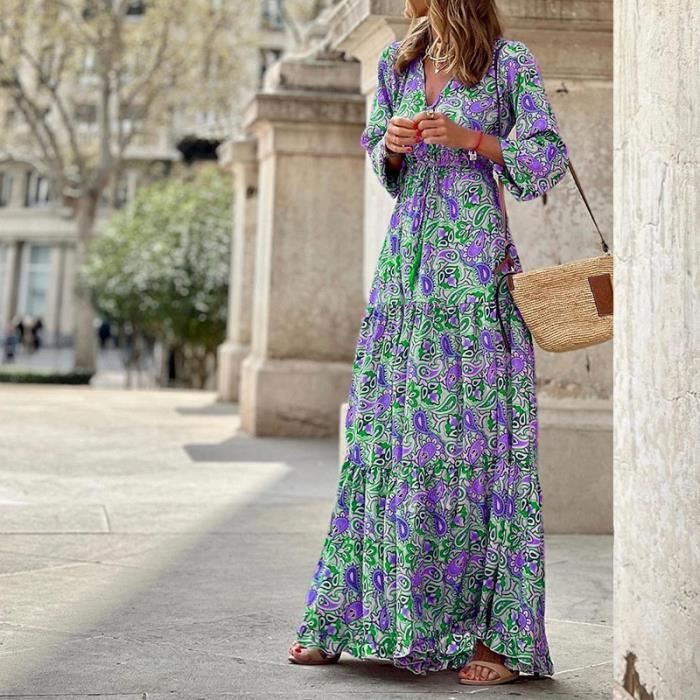 Robe décontractée à imprimé floral et col rond