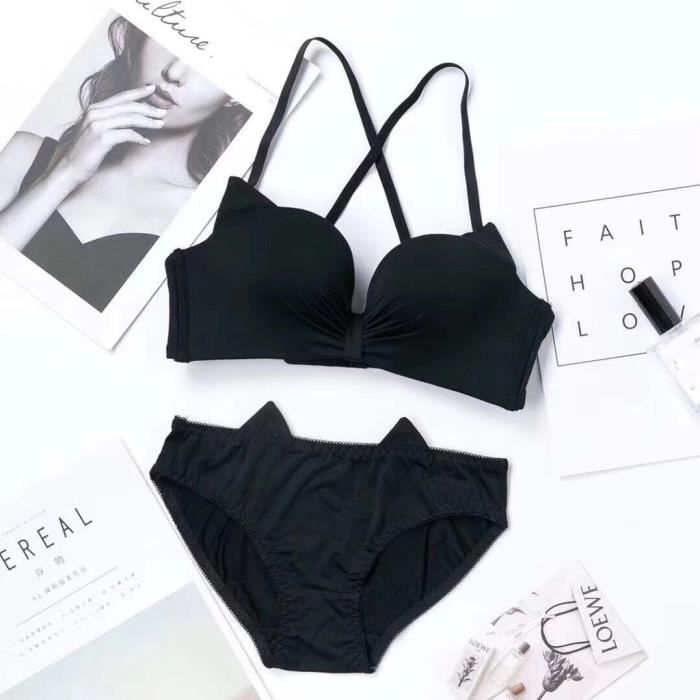Mode Sous Vetements Oreille De Chat Femmes Gratuit Anneau Petit Coffre Set Gathering Sexy Soutien Gorge Noir Noir Achat Vente Ensemble De Lingerie Cdiscount