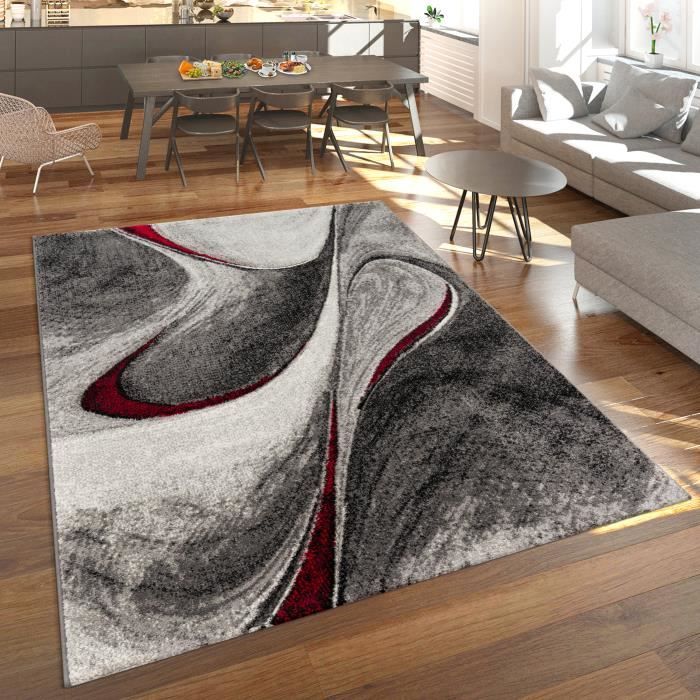 TT Home Tapis De Salon à Poils Ras 80x150 Cm Gris - Design Géométrique Abstrait Moderne - Polypropylène