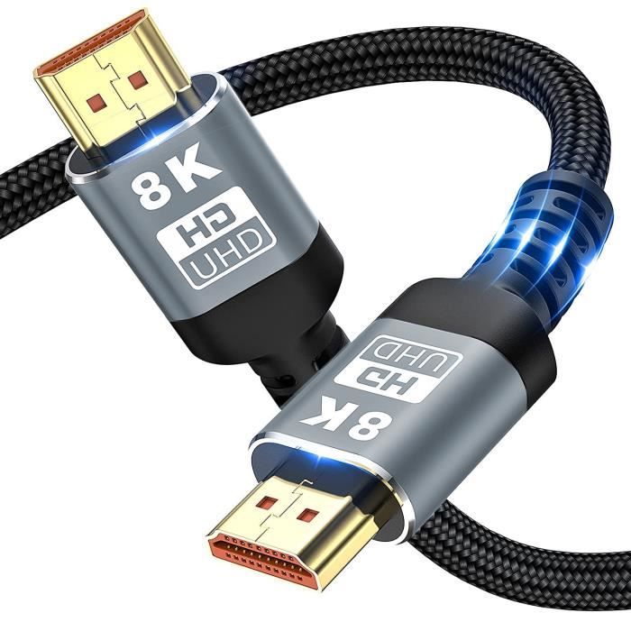 RiWill Câble HDMI vers HDMI 8K 60Hz 1.5 M,Cordon HDMI 2.1 Ultra Haute Vitesse 48Gbps 7680P avec Dolby Vision compatible avec PS5