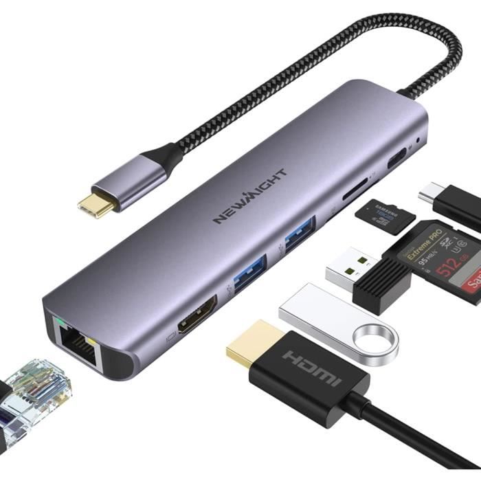 Hub USB-C 6-en-1 UtechSmart – Adaptateur Vers HDMI 4K + Ethernet + Charge PD 100W + 3 Ports USB 3.0 – Compatible MacBook Pro, Chromebook - 2