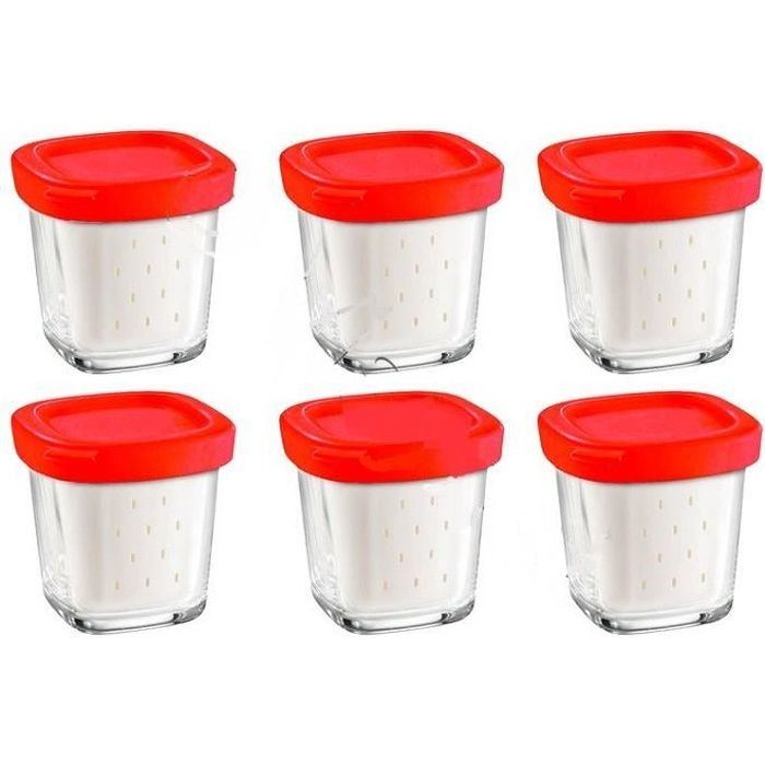 Coffret de 6 pots avec égoutoir Delices Box pour yaourtière SEB XF100501 - Rouge