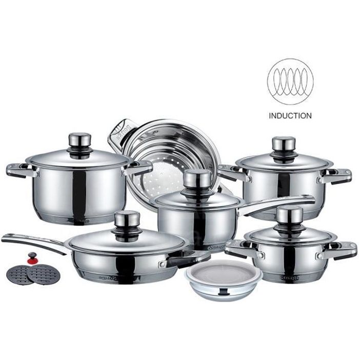 Batterie de cuisine 16 Pieces en acier 18/10 inox