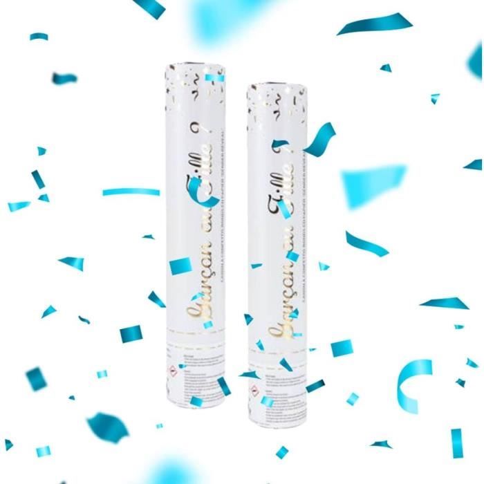 Lot de 2 Canons à Confettis Gender Reveal Bleu (Garçon) 30 cm - Lanceur à poudre pour Baby Shower et Gender Reveal