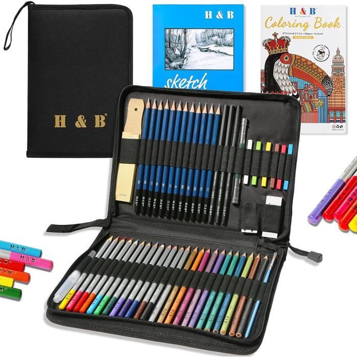 Kit De Dessin Professionnel 46 Pièces HIFORNY - Crayons Graphite, Fusain, Outils De Mélange - Pour Artistes