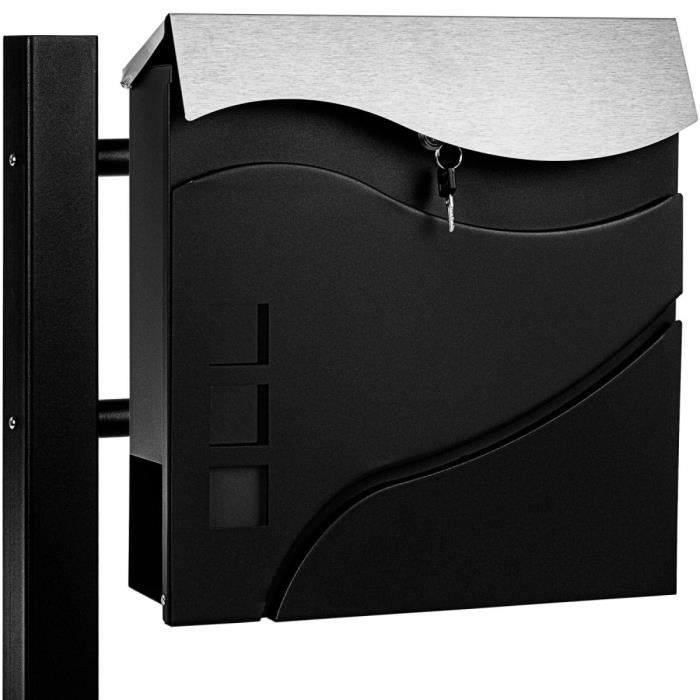 STILISTA® Boîte aux lettres sur pied "Madrid", acier inoxydable, L 37 x H 37 x P 10 cm (hors pied), noir