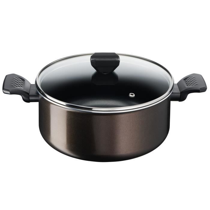 TEFAL B5544602 Easy Cook&Clean Faitout 24cm (4,7L) + couv, Antiadhésif, Thermo-Signal™, Tous feux sa