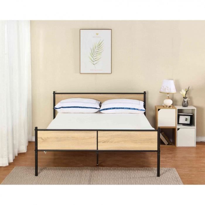 Lit En Bois Avec Structure En Metal 140x190 Lt9003 Achat Vente Structure De Lit Lit En Bois Avec Structure En Cdiscount