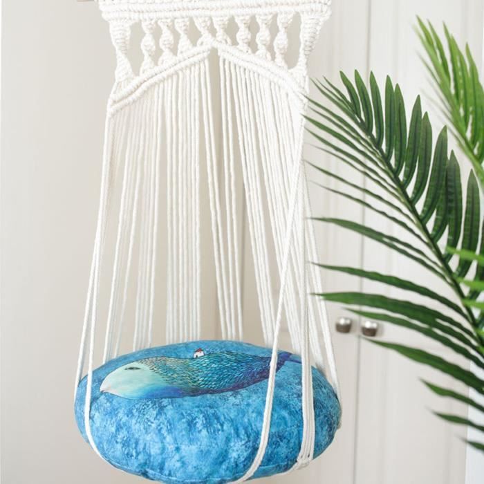 Yolispa Balançoire Pour Chat - Lit Suspendu Tissé à La Main - Nid De Chat Bohème Avec Kit De Suspension - Blanc