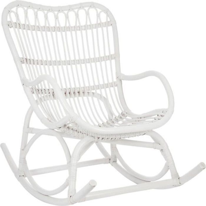 fauteuil rocking chair en rotin blanc - tousmesmeubles - ricky - pour une relaxation douce et lumineuse