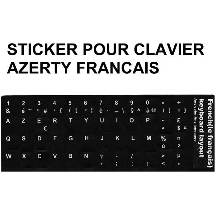 Lot 3 AUTOCOLLANTS STICKERS AZERTY POUR CLAVIER Pc Portable Noir