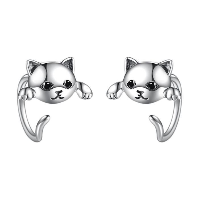 2 pièces boucles d'oreilles chat mignon, anneau d'oreille chaton