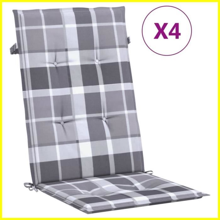 Lot De 4 Coussins De Chaise Galette - Motif Carreaux Gris - VidaXL - Neuf