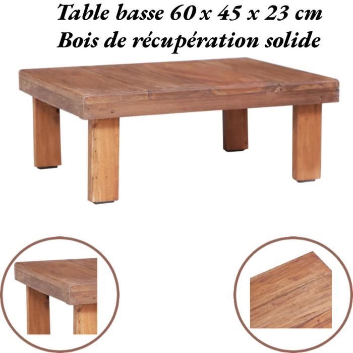 GES Table basse 60 x 45 x 23 cm Bois de récupération solide Surface ...