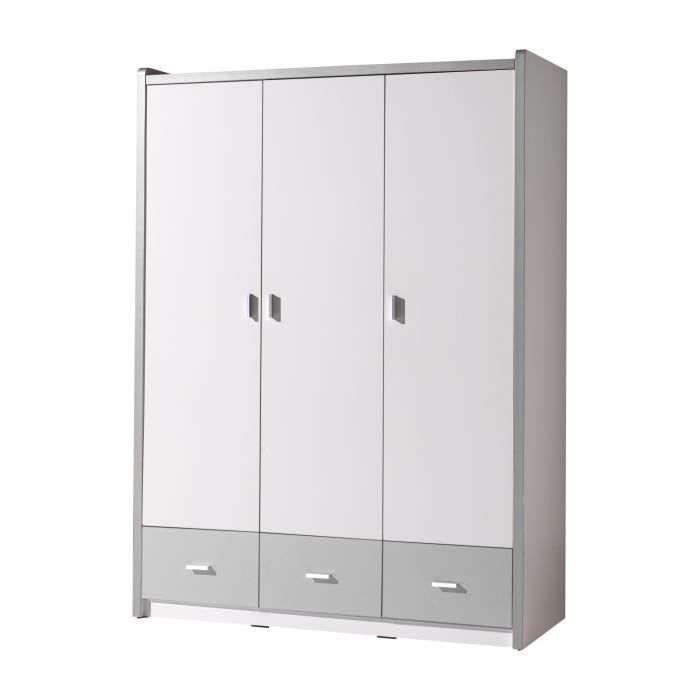 Armoire 3 portes (grise) qui se coordonne parfaitement avec le lit combiné Bonny. Disponible dans les mêmes couleurs.