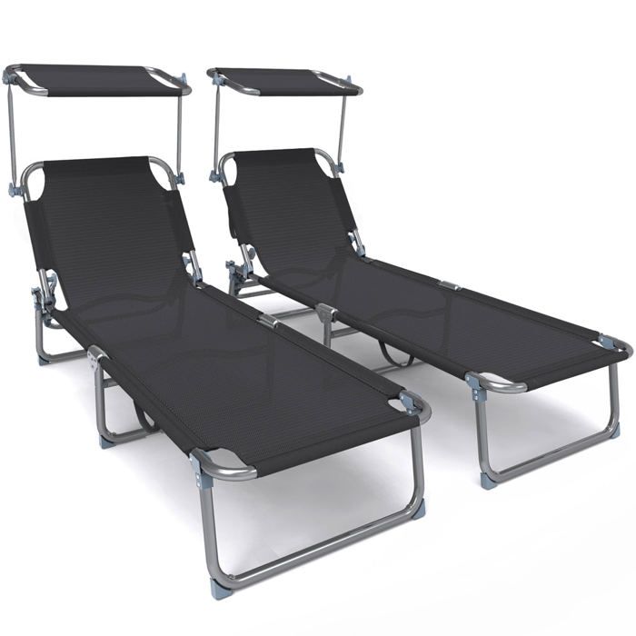 VOUNOT® Transat pare soleil Textilene et range magazine Lot de 2 pcs Noir