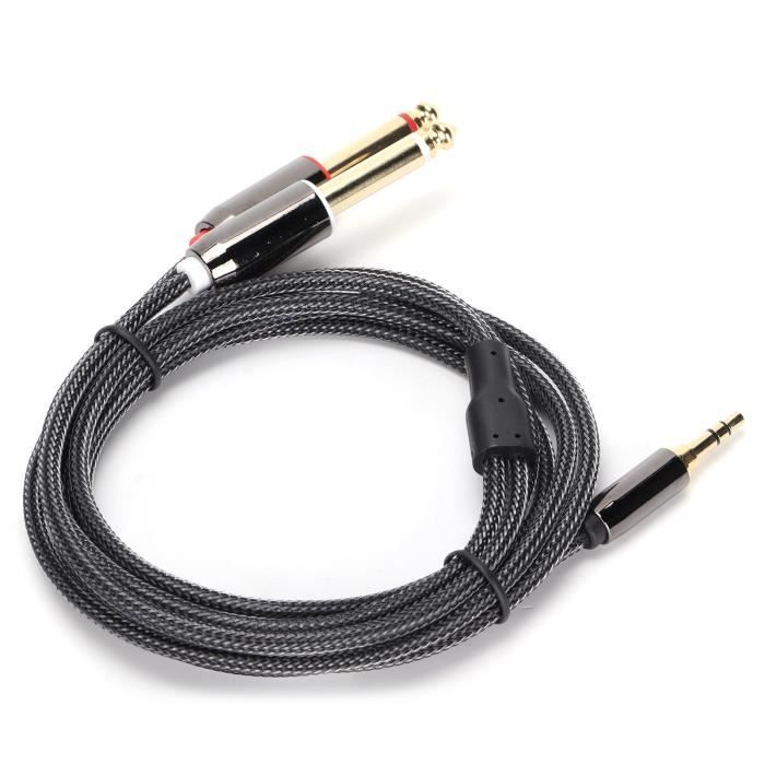 Câble Audio 3,5mm Vers Double 6,35 Mm (1 M) - Pour PC, Enceintes, Ampli - Connecteurs Dorés - Blindage Triple