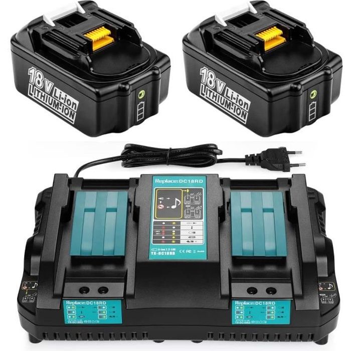 Lot De 2 Batteries 18V 5.0Ah + Chargeur 3A Pour Makita - Compatibles BL1830 BL1850 BL1860 Et Plus