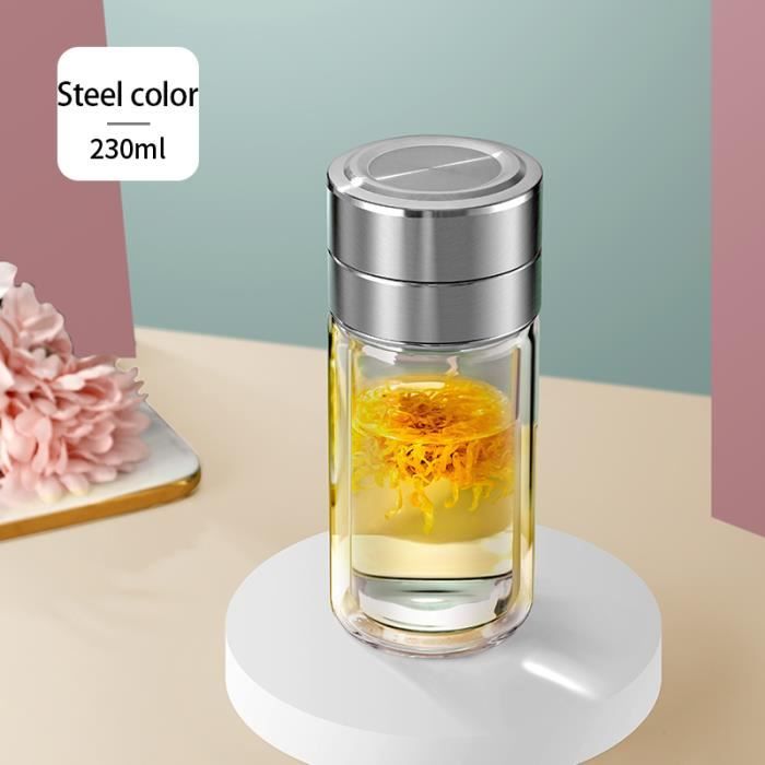Gourde-théière En Verre Avec Infuseur 500ml - Double Paroi Isolante, Filtre Séparation - Idéale Bureau, Voyage, Thé Et Infusion