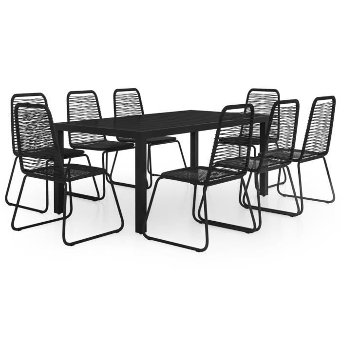 vidaXL Salon de jardin 9 pcs Rotin PVC Noir