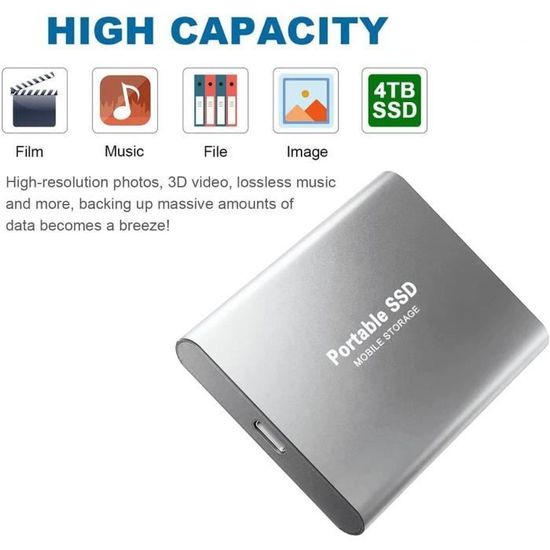 Disque dur externe, SSD mobile de 6 To, disque SSD portable, disque dur SSD  fin avec port USB 3.1 C pour PC, ordinateur portable et Mac :  : High-tech