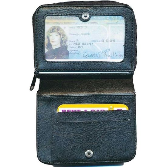 Porte-Monnaie Et Cartes En Cuir Noir - Excellent État - Occasion