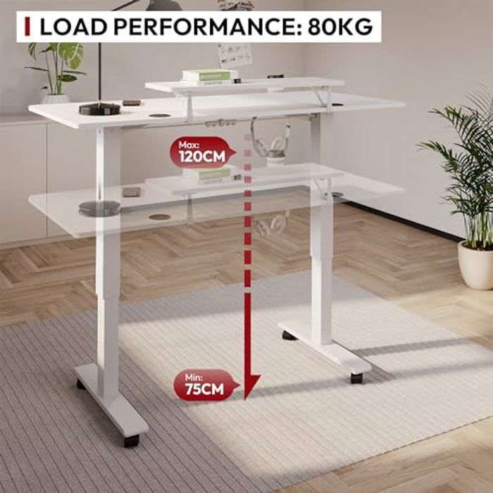 Pied De Bureau Assis-Debout Électrique WOLTU - Réglable 72-120 Cm, 4 Mémoires, Charge 70 Kg, Anti-Collision, Gris - Pour Bureau à Domicile Ou Entreprise - 10