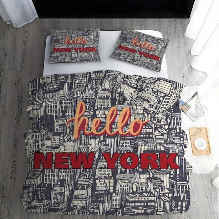 Housse De Couette 220X240 New York Parure De Lit Adulte R?�versible Avec Fermeture ??clair 