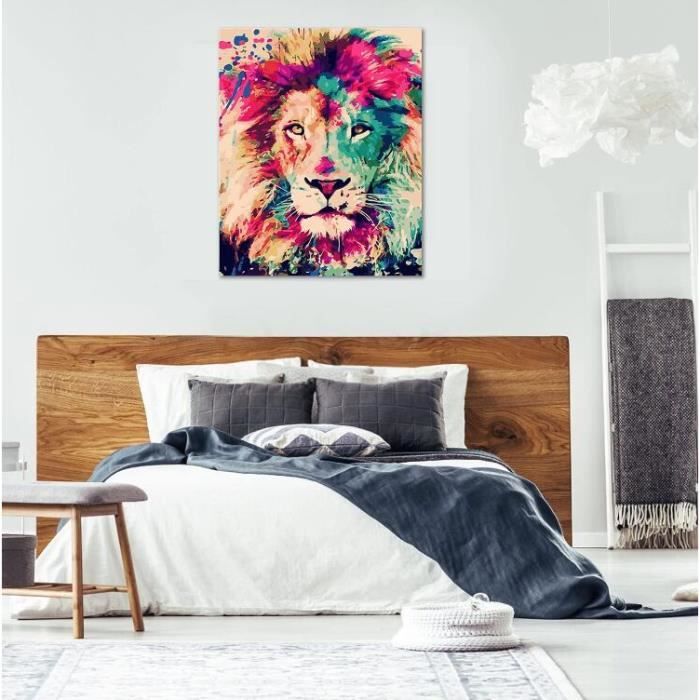 KAYLJIE Kit Peinture Par Numéros Adulte - Lion Relaxant, Toile 40x50 Cm Avec Peintures Acryliques, Pinceaux Et Crochets - Sans Cadre