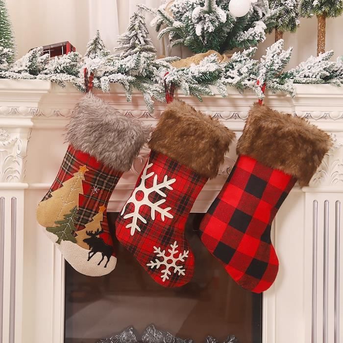 Lot De 3 Chaussettes De Noël à Paillettes - Décorations Suspendues Pour Sapin, Cheminée, 42x27 Cm