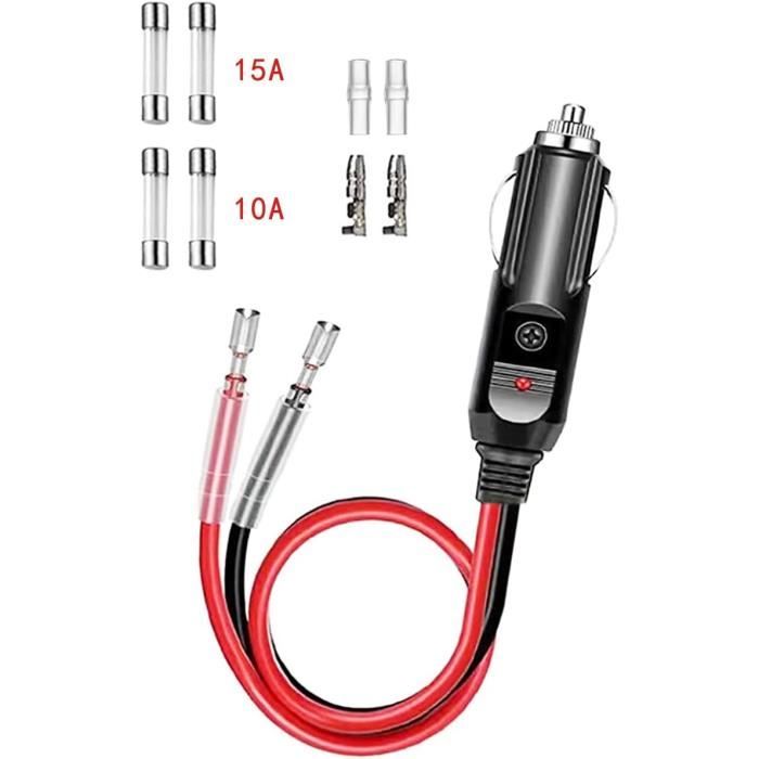 Prise Allume-cigare Voiture 12V/24V - Câble D'alimentation 0.3m, 16AWG, Pour Accessoires Auto (GPS, Réfrigérateur...)