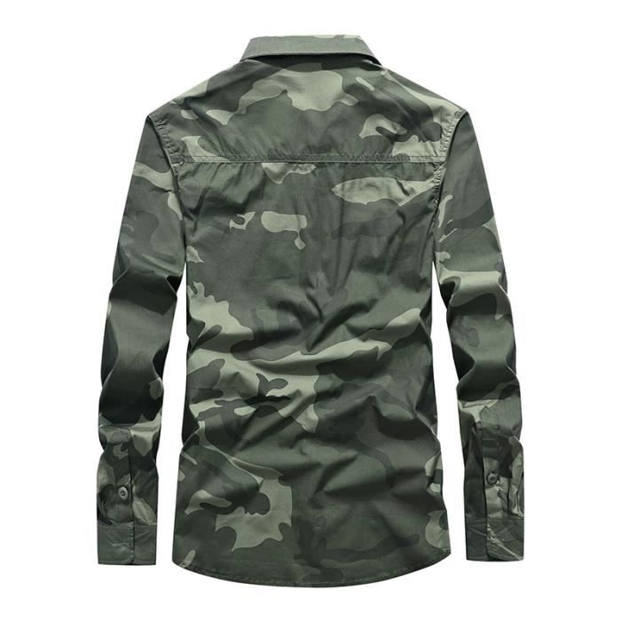 Chemise Militaire Homme Camouflage Manches Longues Chemise Multi