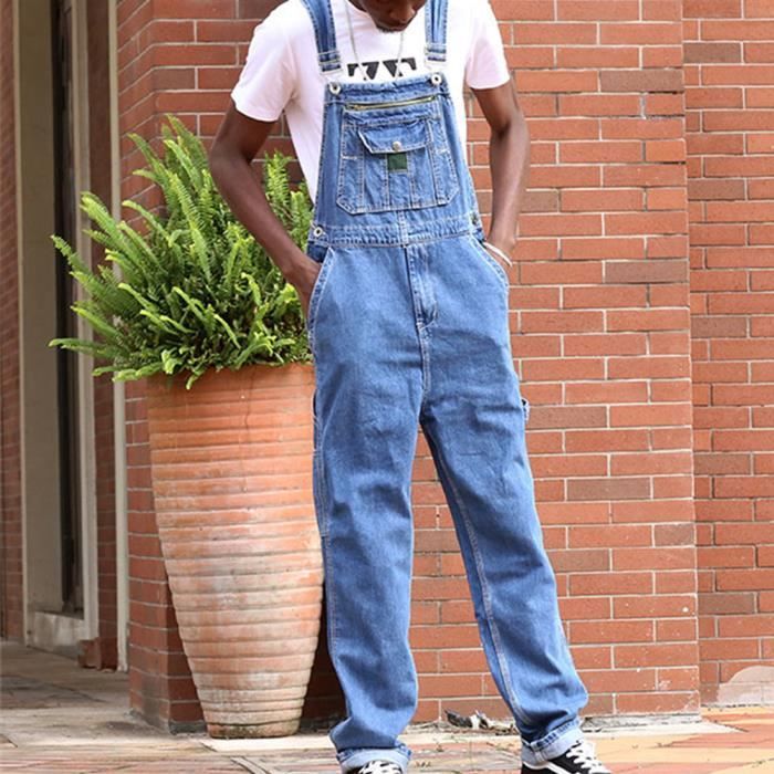 Minetom Salopette en Denim Homme Vintage Coupe Reguliere Multipoches de Travail Jeans Pantalon Slim Jumpsuit Dungarees Streetwear N bleu clair Cdiscount Pret a Porter