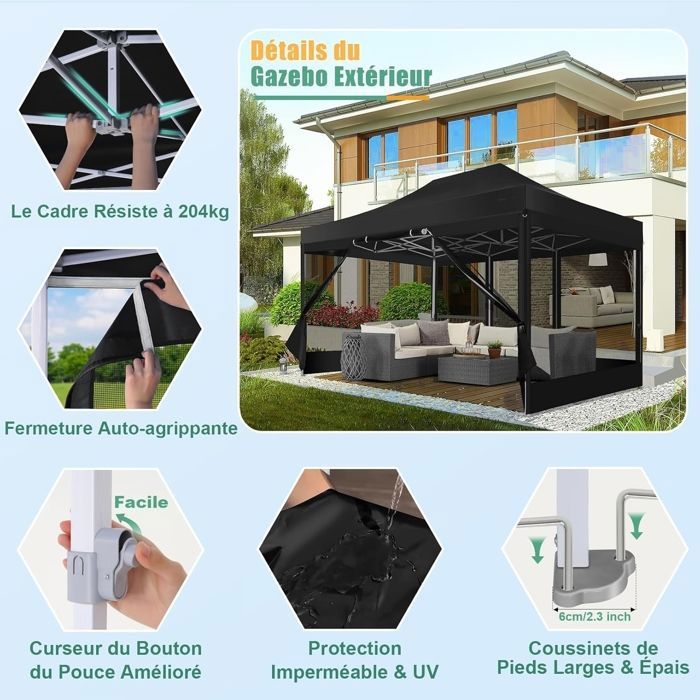 Moustiquaire Double Face 4.5m Noire Pour Parasol Tonnelle 3x3m – Anti-Moustiques Été