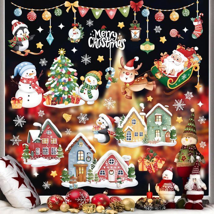 Wondever Stickers Fenêtre Noël Bleu Autocollants Fenêtre Arbre De Noël