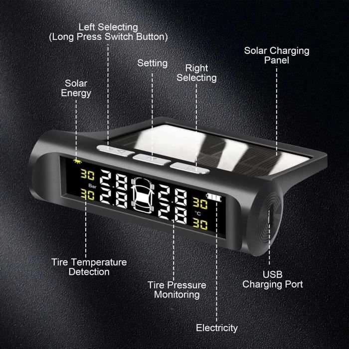 TPMS Avec 6 Capteurs,VEVOR Système De Surveillance Pression Pneus 0,5-8 Bars,alarme Voiture Sans Fil Affichage En Temps Reel 5 Modes Alarme 94229014