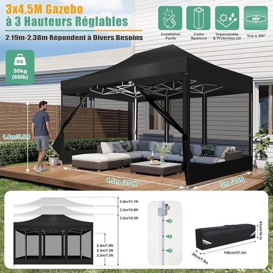 Moustiquaire Polyester 75D Noir Tiimmgaal Moustiquaire Double Face De 4,5 M Pour Parasol De Terrasse Et Tonnelle De 3 X 3 M (Noir) (ne Contient Pas D' ombrela De Tonnelle) (4,6 M, Noir Moustiquaire Polyester 75D Noir Tiimmgaal Moustiquaire Double Face De 4,5 M Pour Parasol De Terrasse Et Tonnelle De 3 X 3 M (Noir) (ne Contient Pas D' ombrela De Tonnelle) (4,6 M, Noir