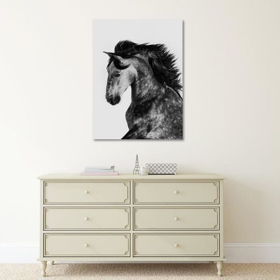 Tableau Mural Cheval Mustang Abstrait Rose - Impression Sur Toile 90x60 Cm, Cadre En Bois, Décoration Moderne