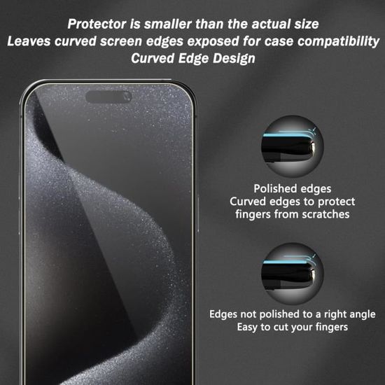 Protections d'écran iPhone 15 Pro en verre trempé Full Size (2 pièces)