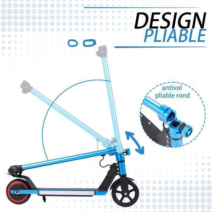 Trottinette Electrique Bleu Pliable 130W, 14 Km-h Pour Les Enfants De