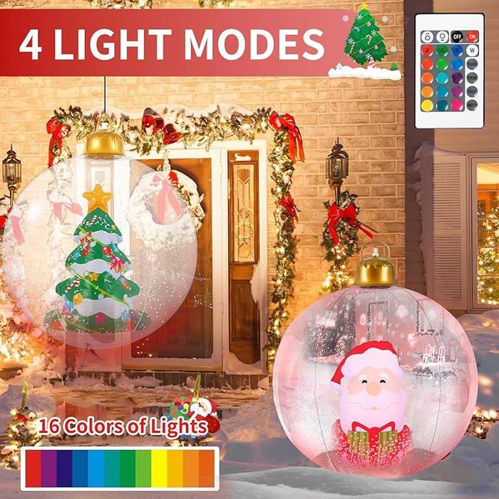 Boules De Noël Géantes Gonflables 58 Cm – Lot De 2, Décoration Extérieure PVC Résistant, Motifs Flocons, Renne, Sapin (sans Lumière)