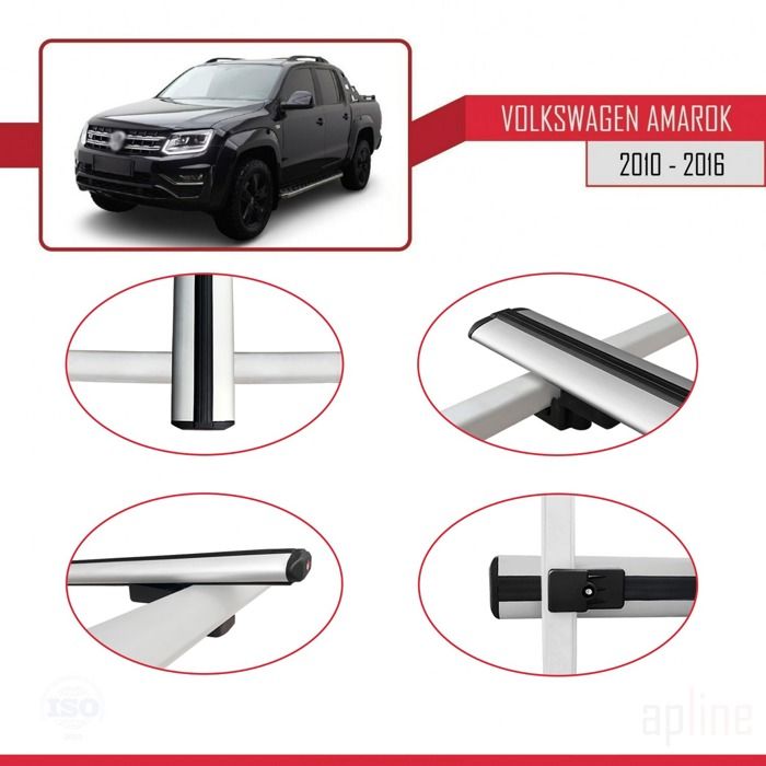 Barres De Toit VW Amarok Double Cab 2010-2024 - Aluminium Gris - Aérodynamiques - Fixation Points