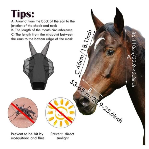 Lot De 2 Masques Anti-mouches Pour Chevaux – Avec Protection Oreilles, Bleu Et Noir | Pour Cob Et Poney
