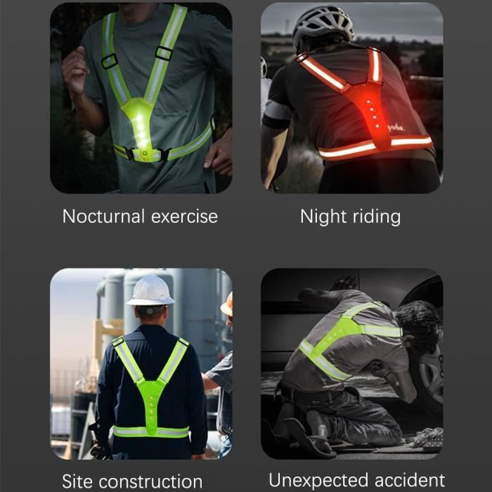 Vert - Sangles de gilet réfléchissantes LED avec haute visibilité, ceinture  élastique réglable, 3 Modes de co - Cdiscount Auto