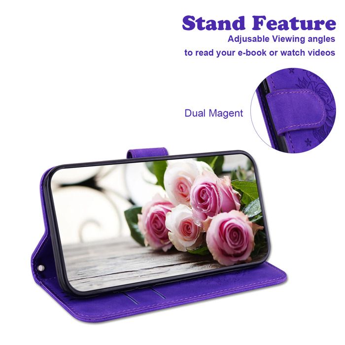 NEXCURIO Étui à Rabat Folio Xiaomi 12T / 12T Pro - Cuir PU Portefeuille Fleur Avec Cordon Et Porte-Cartes Violet